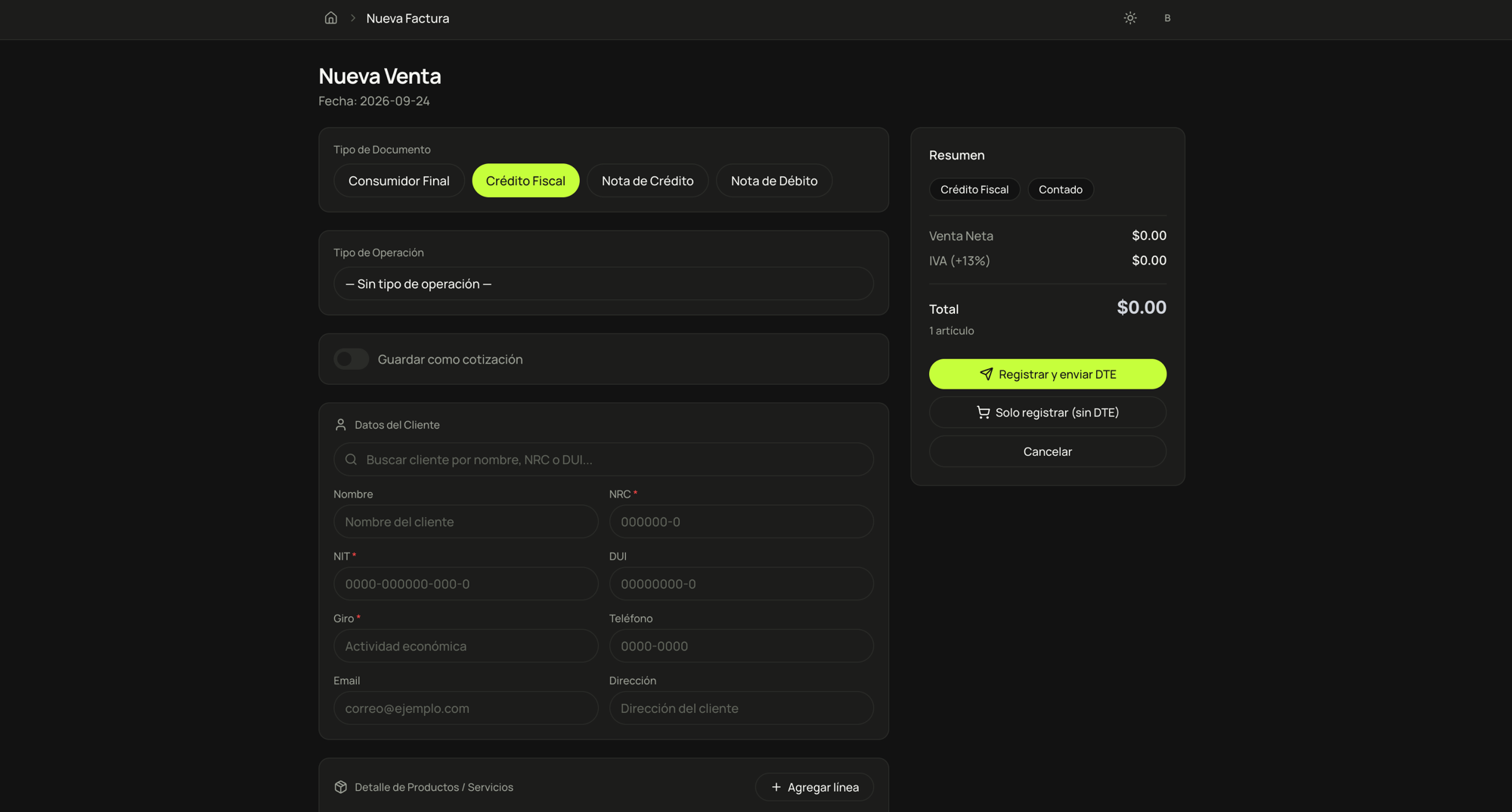 Registro de ventas y facturación DTE
